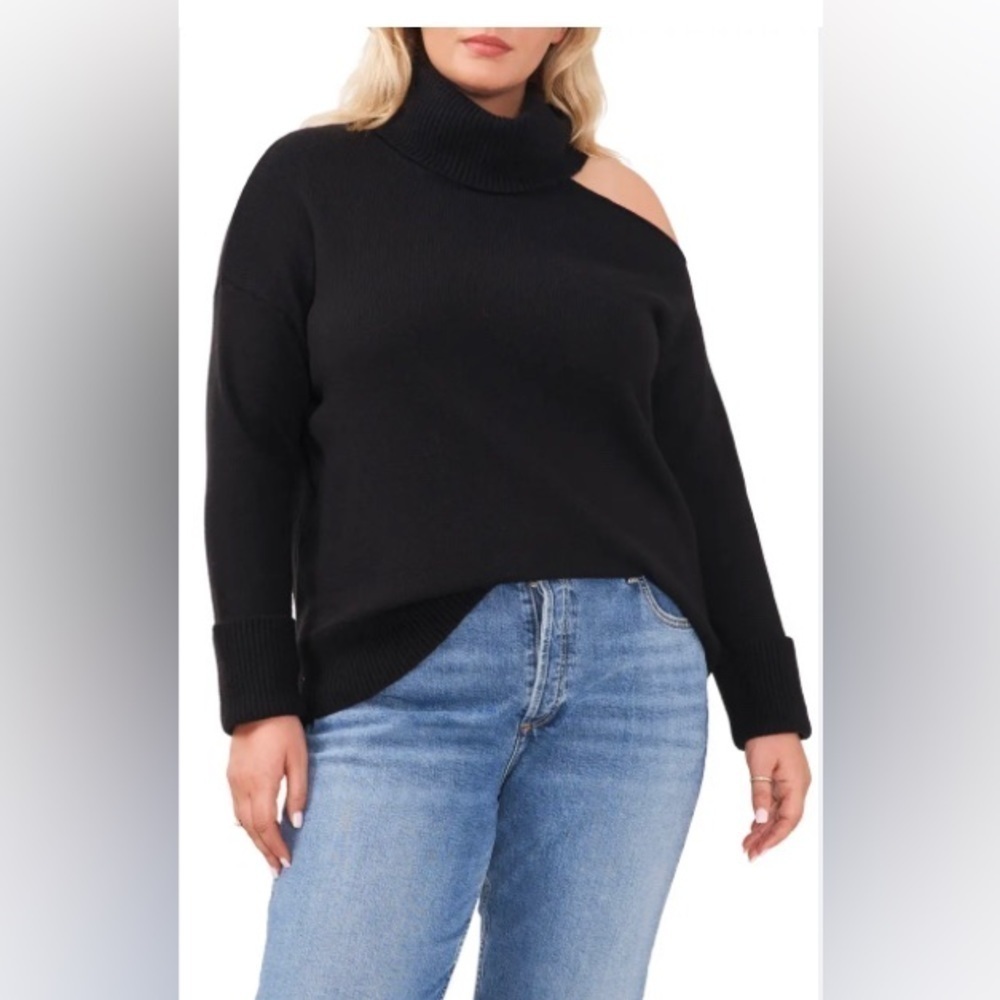 1. State Cold Shoulder Cutout Turtleneck Sweater Rich Black 2X NWT $79